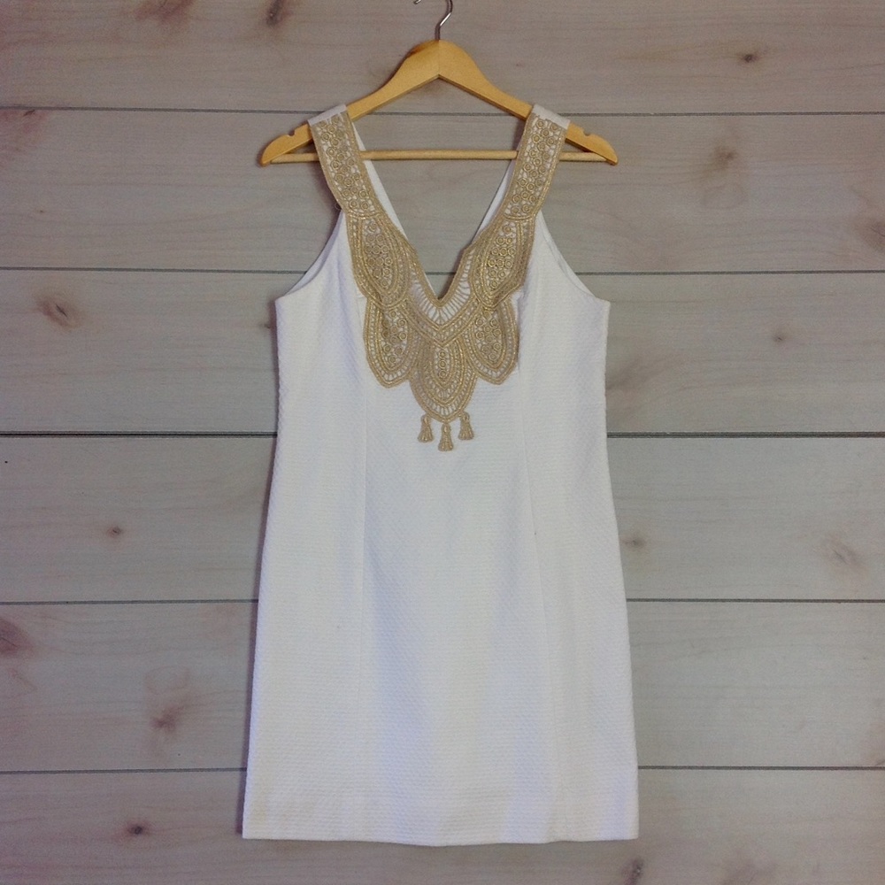Lilly Pulitzer White Gold Largo Shift Dress 16 NWT - Picture 3 of 7